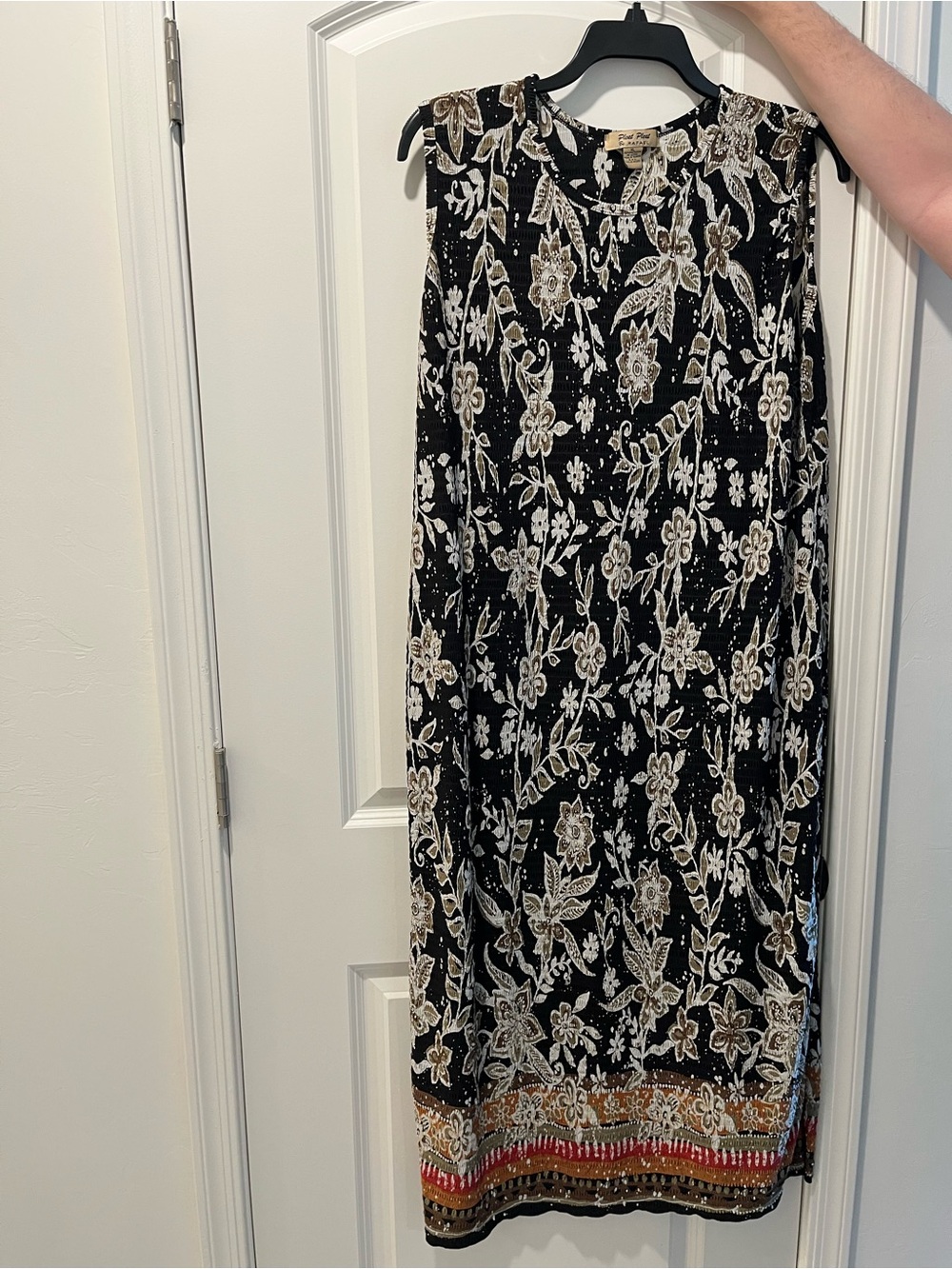 Raphael Sleeveless Black Maxi Dress with Cream & Brown Floral Print